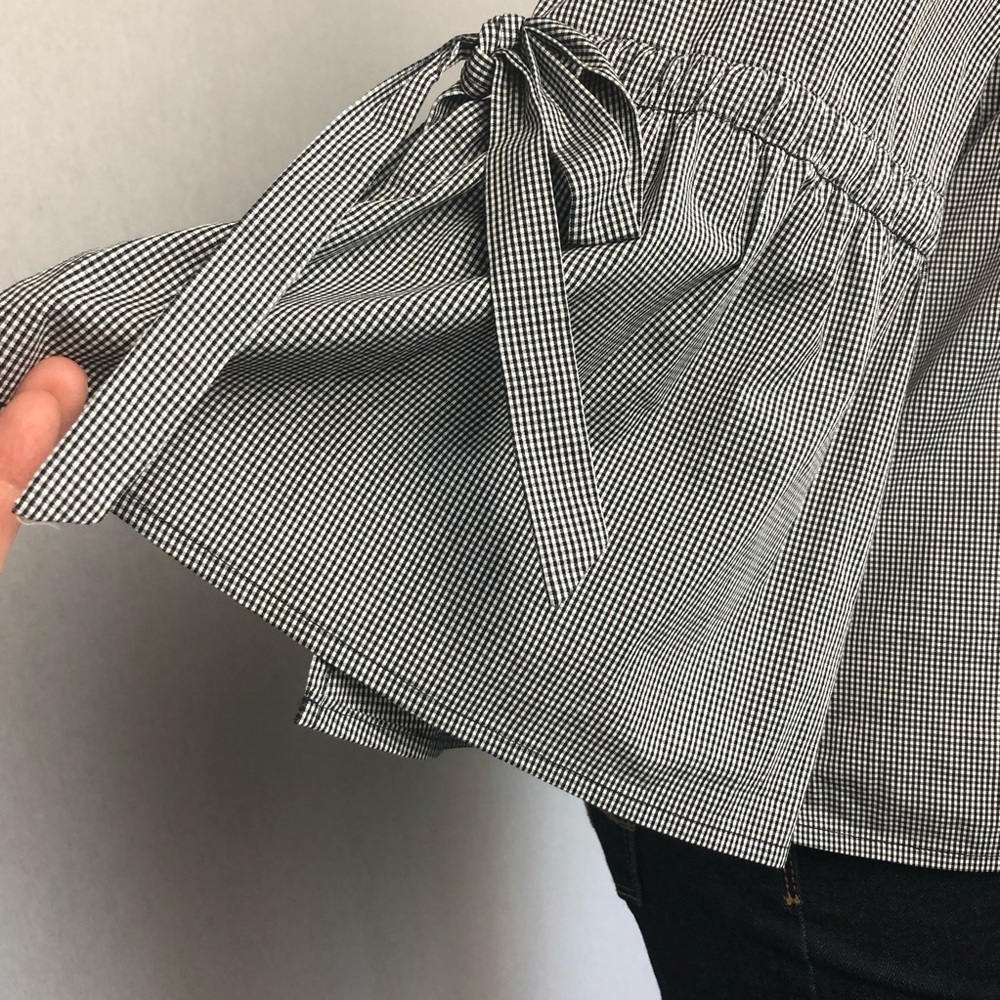 J. Crew Blouse Bell Sleeve Top Gingham Plaid - Picture 9 of 14